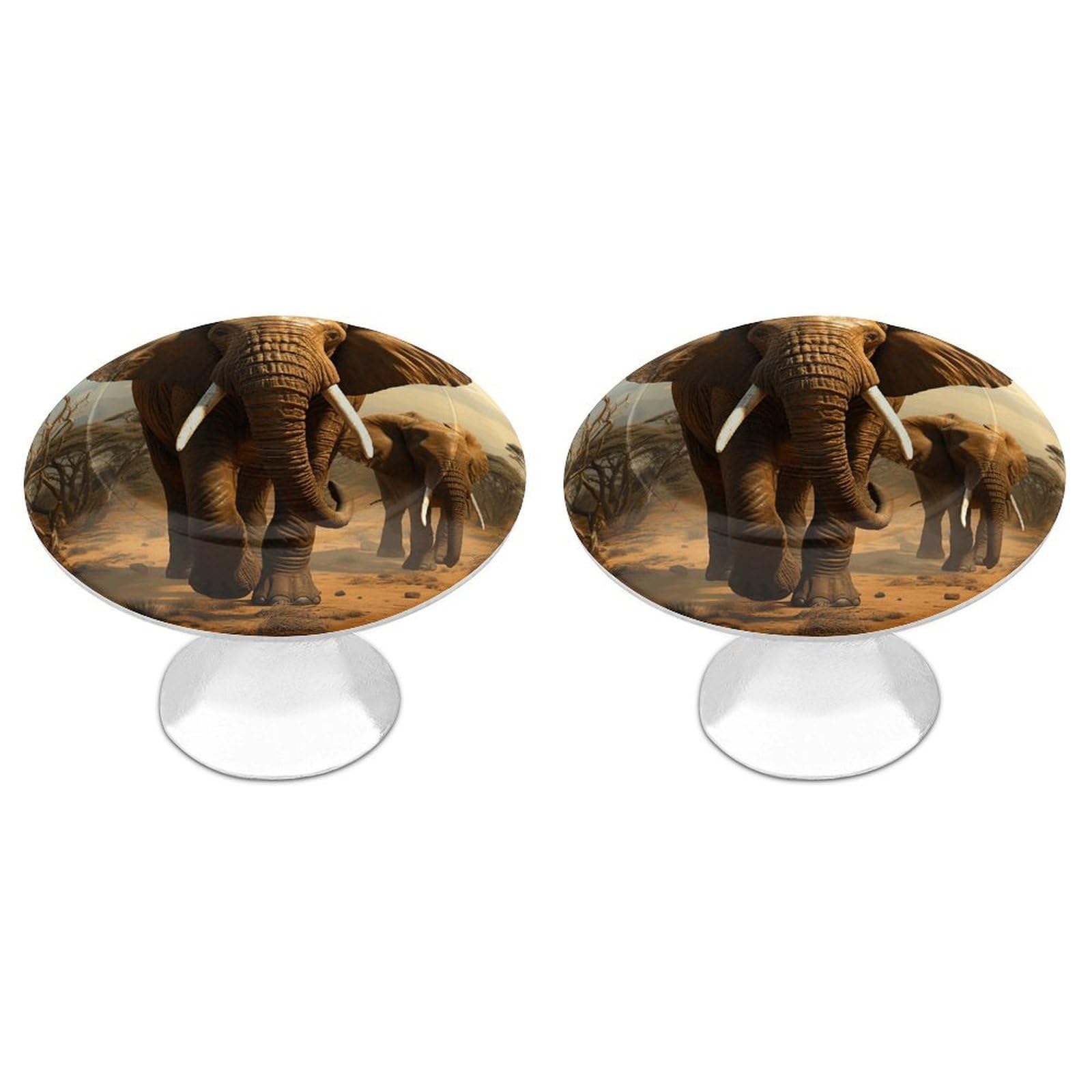 FekiLoot Round Cabinet Knob 2 Pack Kitchen Drawer Knobs Stainless Steel Round Drawer Pulls Modern Cabinet Hardware Elephant Animals Drawer Hardware for Dresser Closet Door Knobs