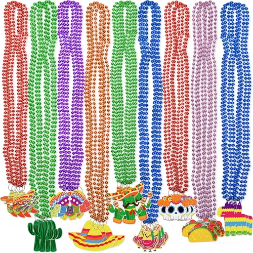 jollylife Cinco de Mayo Fiesta Beaded Necklaces Mexican Colorful Beads Party Decorations Favors Birthday Supplies (36 multicolored)