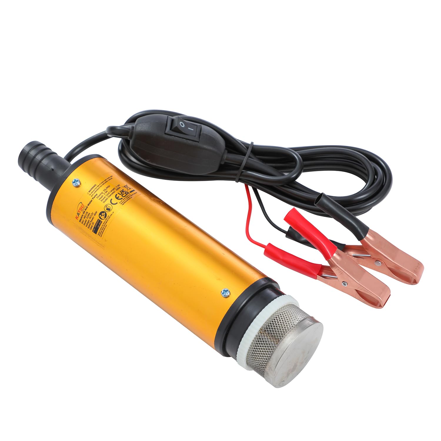 KATSU Tools 12V 51mm Komplet pompy do transferu oleju napędowego i paliwa Diesla, przenośna, aluminiowa, zanurzalna pompa wodna z pistoletem dozującym i 3-metrowym wężem do szybkiego użycia