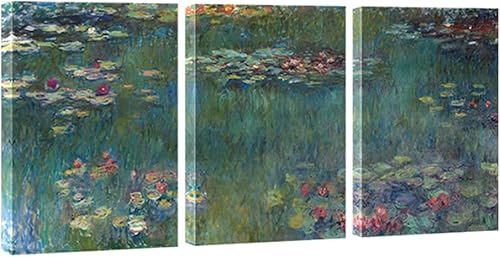Wieco Art Lienzo de lirios de agua, arte de pared de Claude Monet, famosas pinturas al óleo, obras de arte de reproducción de 3 piezas grandes