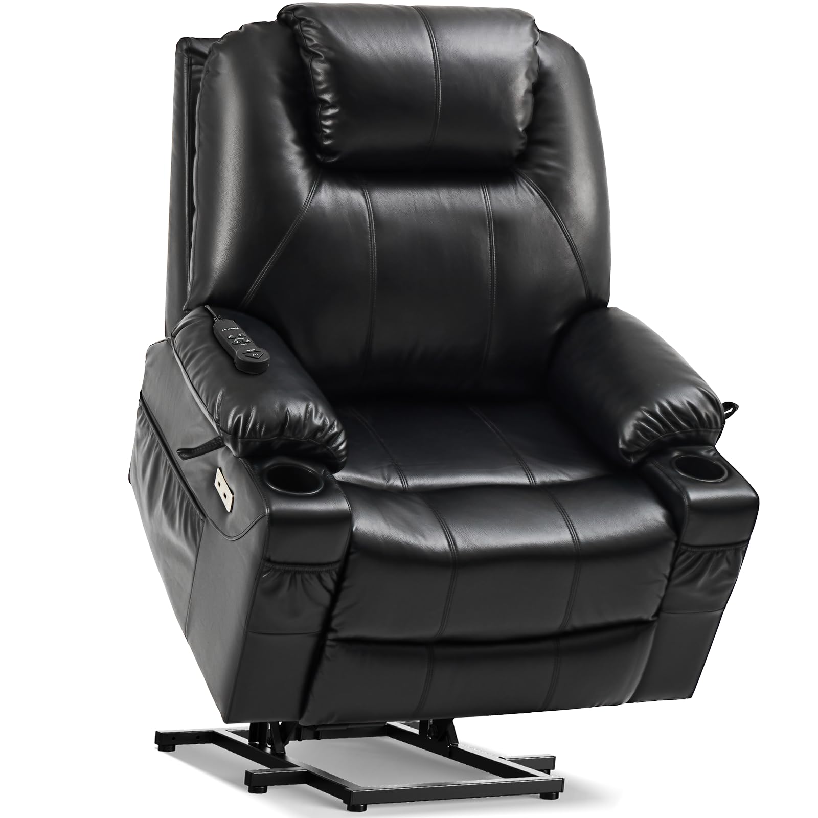 Tami Direct Tami Tami Dual Motor Power Lift Recliner Chair for Elderly with Massage and Heat, Electric Lift Chair for Big and Tall Adults, USB A&C, 2 Cup Holders (T6013 - Faux Leather, Black, Oversized)