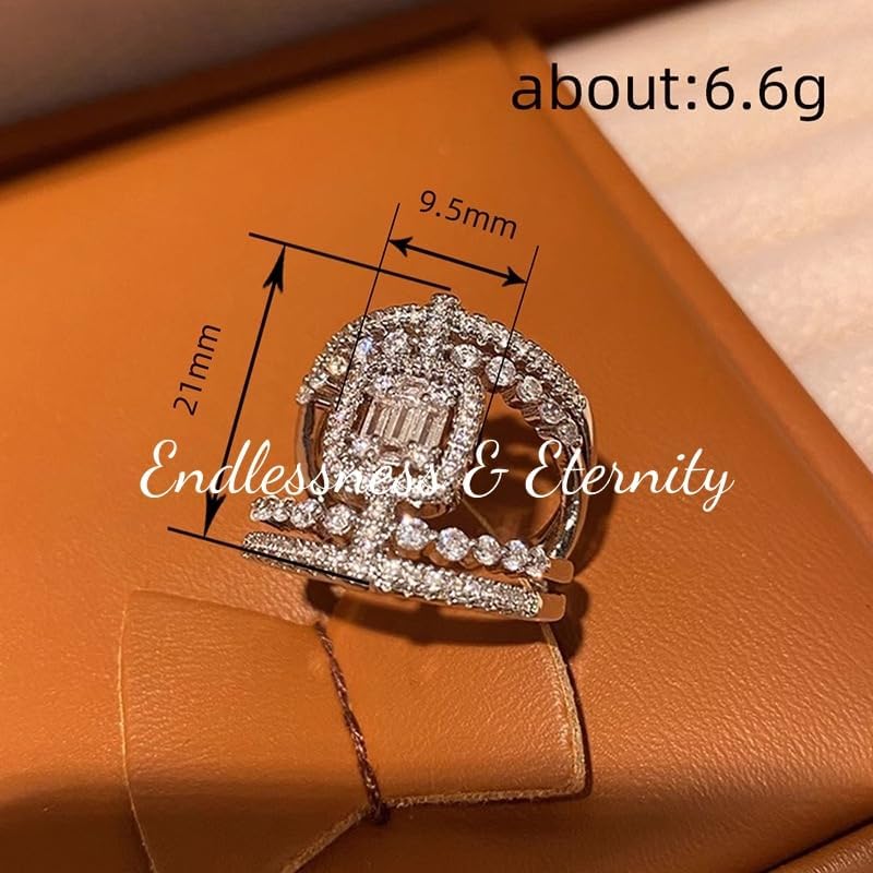 ENDLESSNESS & ETERNITY Half Eternity Simulated Diamond Party Ring 14K White Gold Plated Wedding Band Ring Cubic Zirconia Engagement Promise Cocktail Ring Gift for Women - Image 7