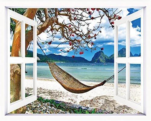 Leave the window-Leave Windows decorated with posters emulation window wall sticker 3D space 60*50cm town style, hammocks ocean ,85*70cm