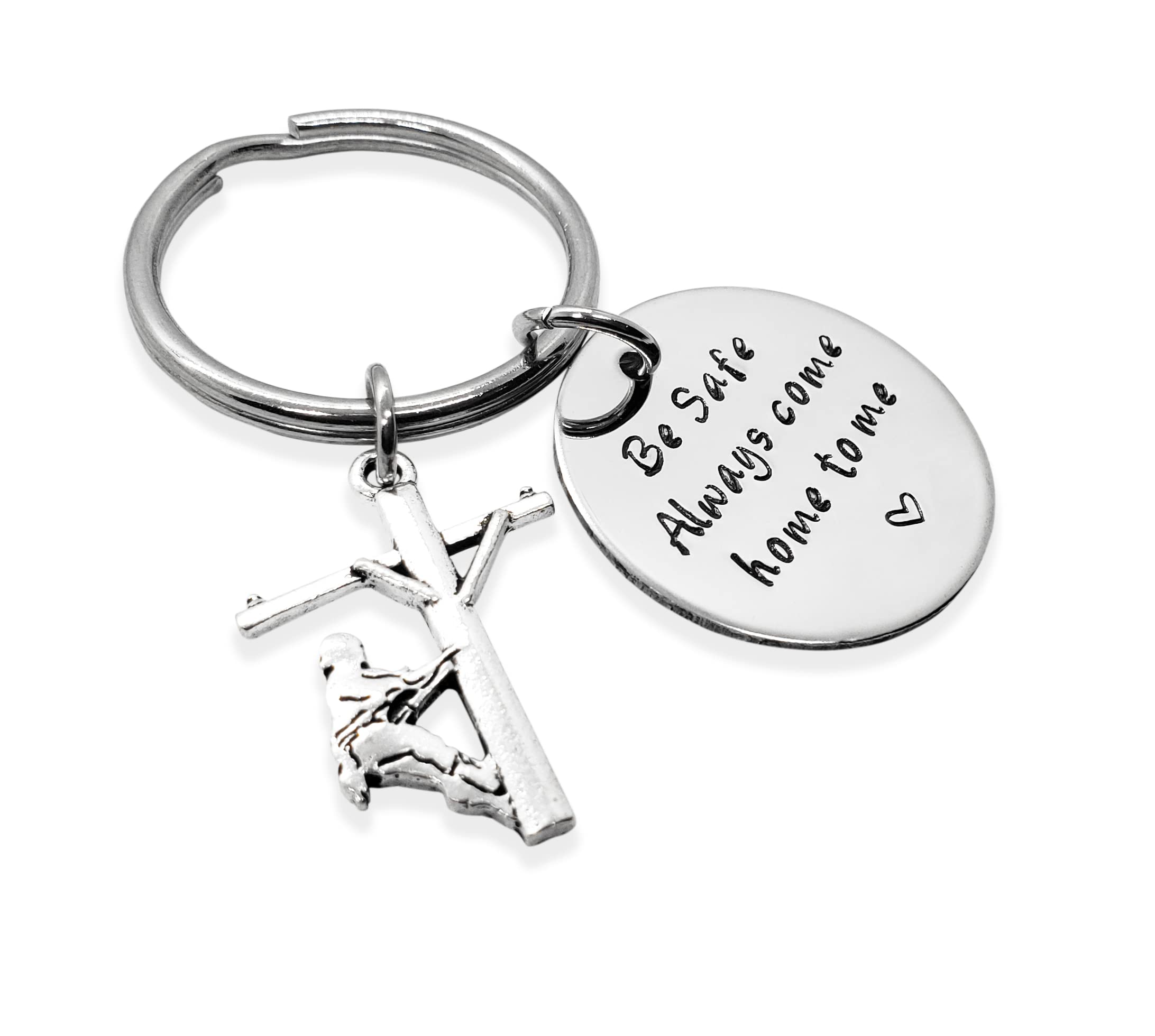 Handmade Lineman Be Safe Keychain with Lineman Charm, Always Come Home to Me Keychain, Lineworker Be Safe Gift, Come Home Safe Lineman Gift