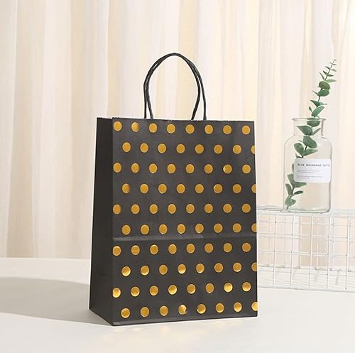 Miniatura 2 de Paquete de 12 Bolsas de papel con asas a granel 83 x 58 x 32 pulgadas pequeñas negras con bolsas de papel de punto dorado bolsas de compras de papel