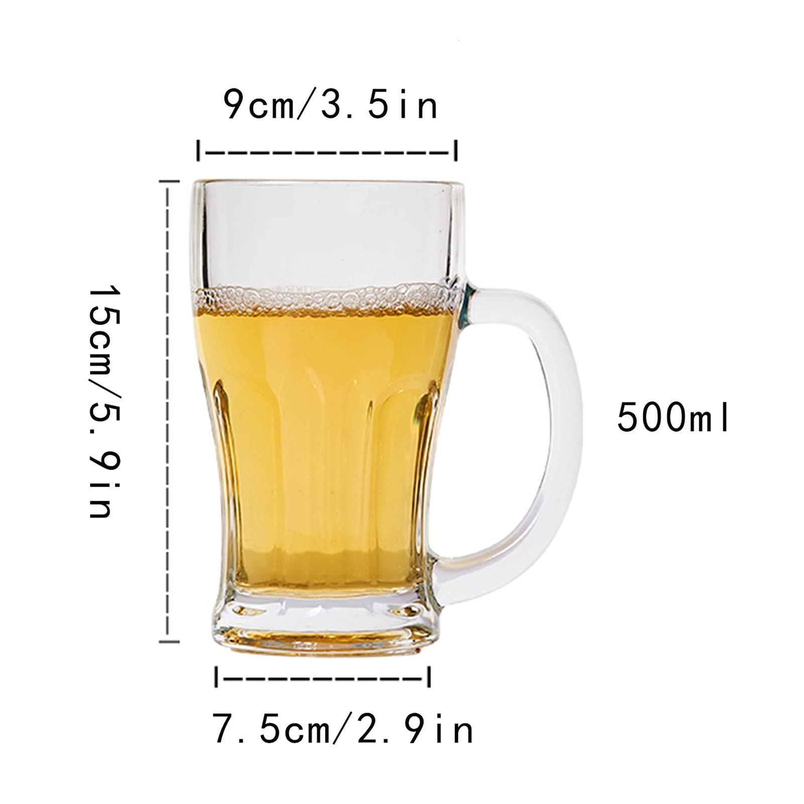 Biergläser Gefrierschrankglas Bier Becher Biergläser mit Griff Klarer Kühler Gefrierfach Tasse for Biermilchsaft und mehr 17 oz Set von 2 Bierkrug