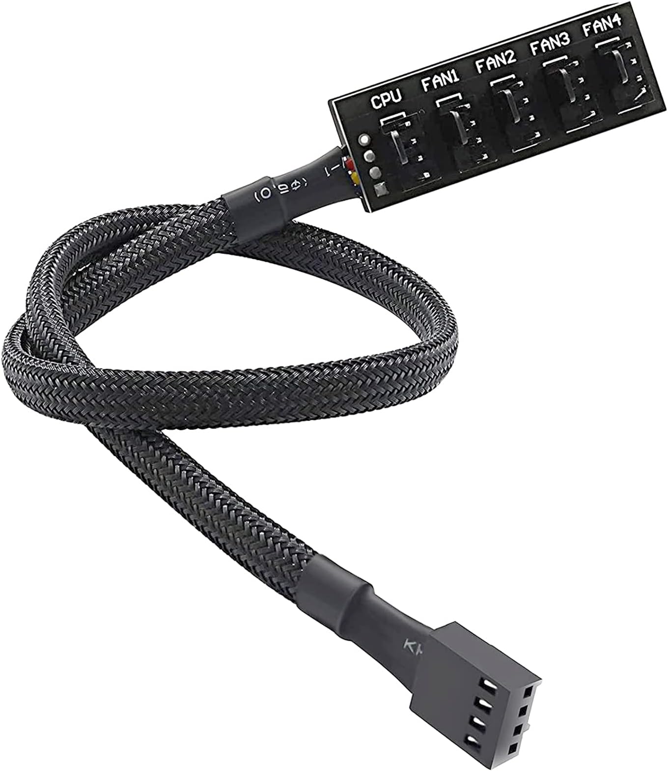 PWM Fan Hub, PC CPU Cooling 4 PIN/3PIN Power Fan Extension Cable Hub Splitter Adapter Sleeved Case for 12V Desktop Computer Cooler Fans 1 to 5 Way (15.7 Inch)