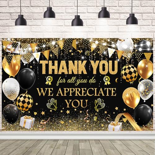 Toile de fond noire et dorée We Appreciate You pour bannière de remerciement 179x110