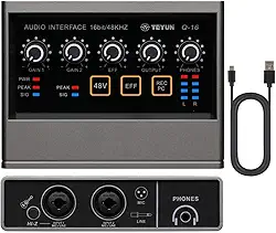 Q-16 Interface de audio,placa de som profissional de canal USB 2.0 DC 5V de alta velocidade, função de monitor para estúdio/gravação musical/jogos/Equipamentos para Gravação Musical