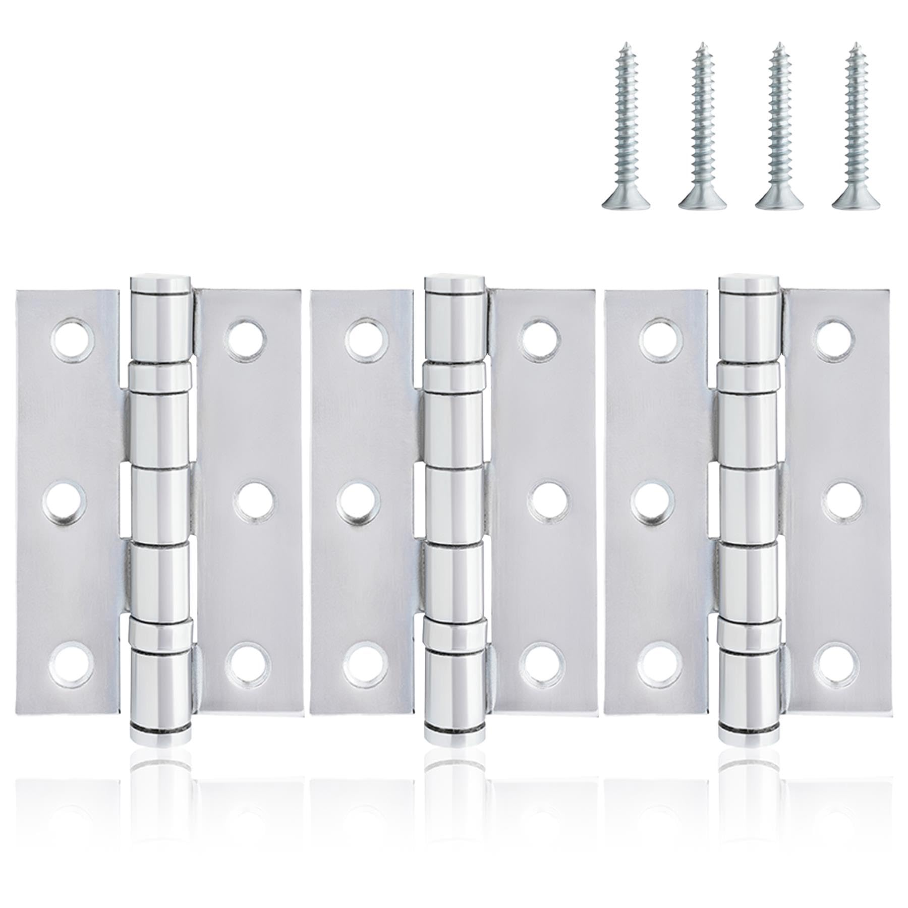Xfort Polished Chrome 3 Inch (75Mm) Ball Bearing Door Hinges In Internal Door Hinges For Wooden Doors - 3 Pack