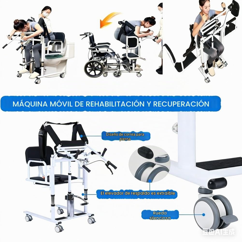 Silla elevadora hidráulica para pacientes, silla de traslado a domicilio, altura de elevación ajustable, con asiento y cuña divididos a 180°, transferencia multifuncional