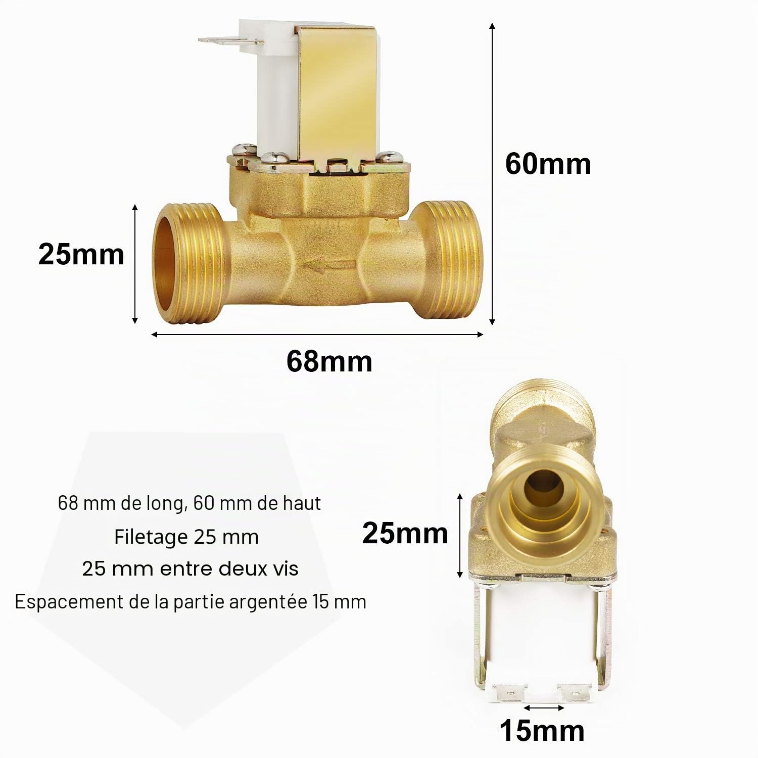 EXLECO Lot de 2 électrovannes NC G3/4" 12 V 2 voies d'entrée d'eau en laiton électrovanne normalement fermée électrovanne magnétique magnétique pour contrôle de l'eau
