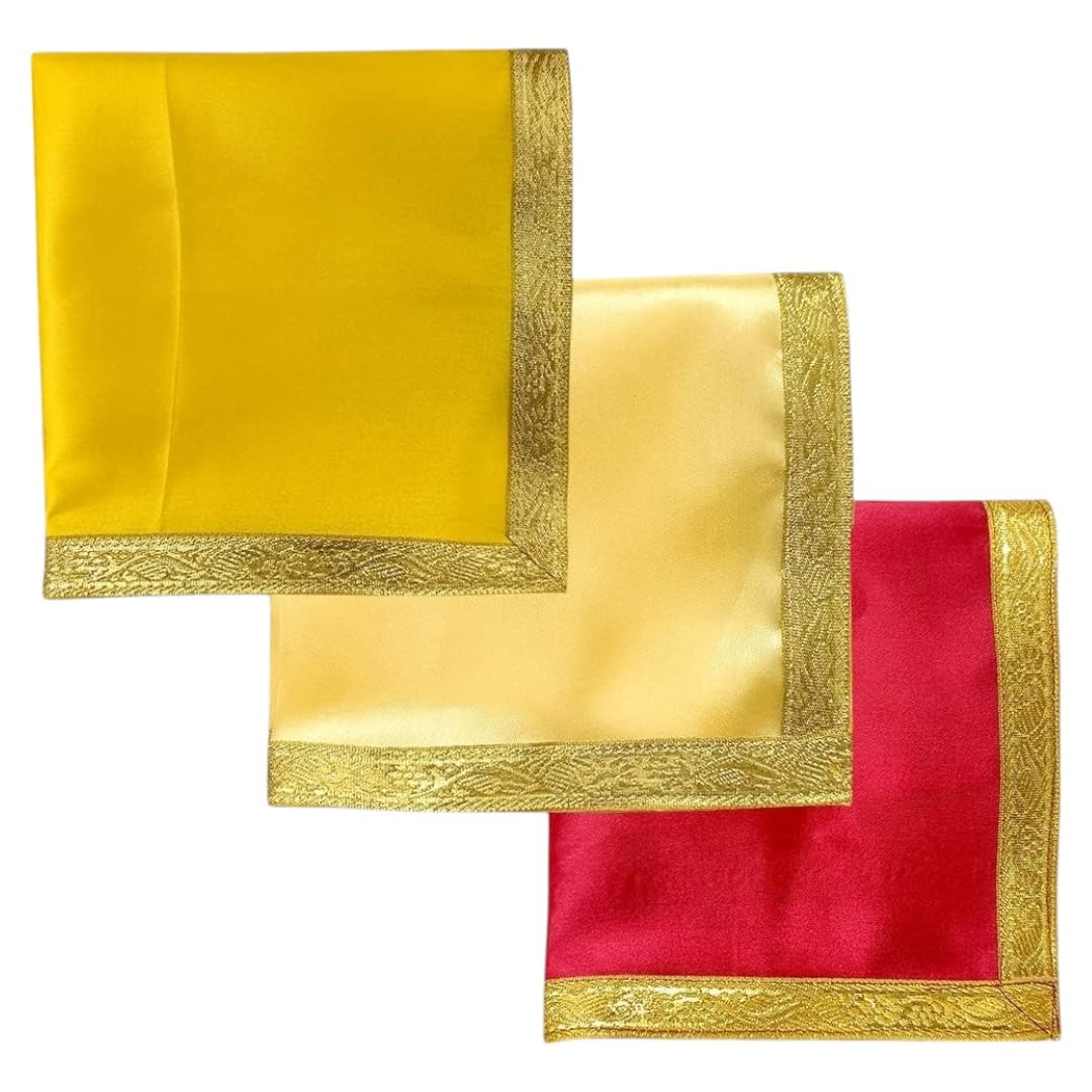 RMCG Traders Pooja Mandir Cloth, Puja Aasan, Pooja Cloth for Mandir (Size- 18 * 18 Inch), Mandir Decoration Cloths, Chowki Aasan Kapda Pack of 3 Piece (Yellow-Peach-Red)-image-46