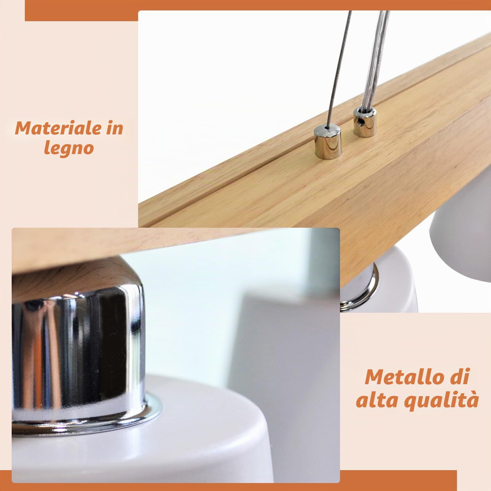 ZMH Lampada a sospensione in legno Lampadario moderni - Bianco lampadario | dimmerabile altezza regolabile E27 luce tavolo da pranzo in ferro per soggiorno ufficio salotto e ristorante