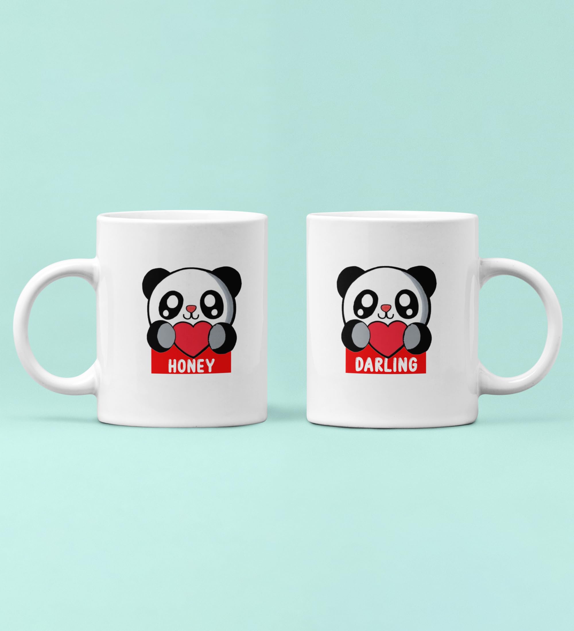 Yellow Orrange Lover Panda Couple Printed 250ml Ceramic Coffee Mugs 1