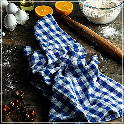 Candy Cottons Set Of 6 Kitchen Dish Towels, 100% Cotton Kitchen Towels, With Hanging Loop, Dishcloth Sets For Washing & Drying Dishes, Tea Towels & Hand Towels 18X28, Gingham Check, Royal Blue #TOP2