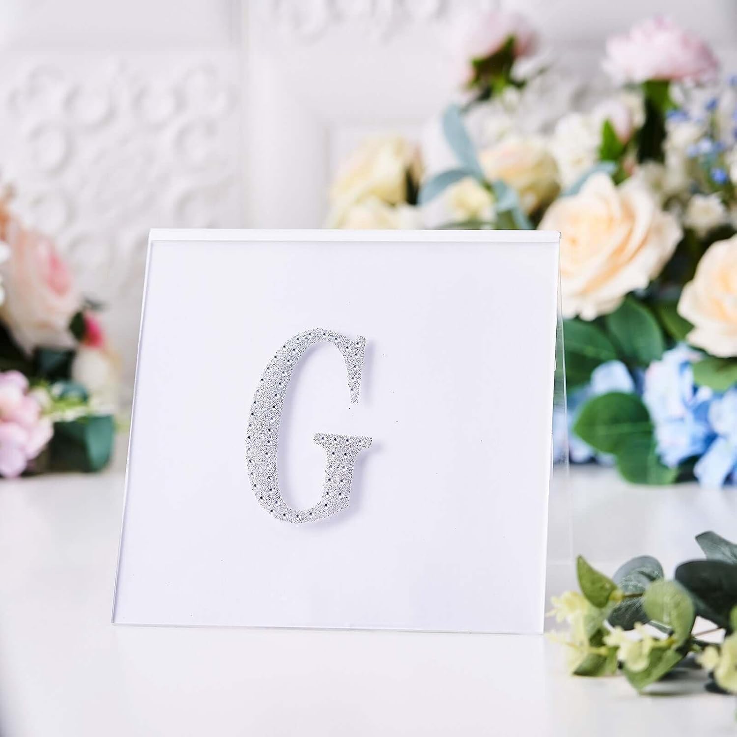 Efavormart 4" Letter G Silver Self-Adhesive Rhinestone Sticker, Bling Glitter Alpha-Numeric Decal for Graduation Cap Decorations, DIY Crafts, Birthday Party and Wedding Art Supplies
