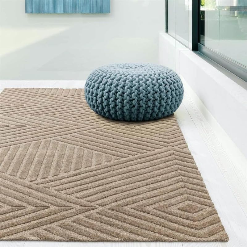 Image of Hand Tufted Modern Design Exported Collection High Low Pattern Wool Carpet for Living Room, Bedroom & Hall (Beige G, 9 x 12 Feet)