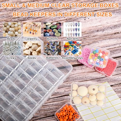 Image of 46Pcs Bead Organizer Set, Premium Small and Medium Clear Plastic Storage Boxes for Jewelry Making Crafts Screws Seeds DIY Bracelets Diamond Small Parts, Stackable Containers with Hinged Lid and Labels