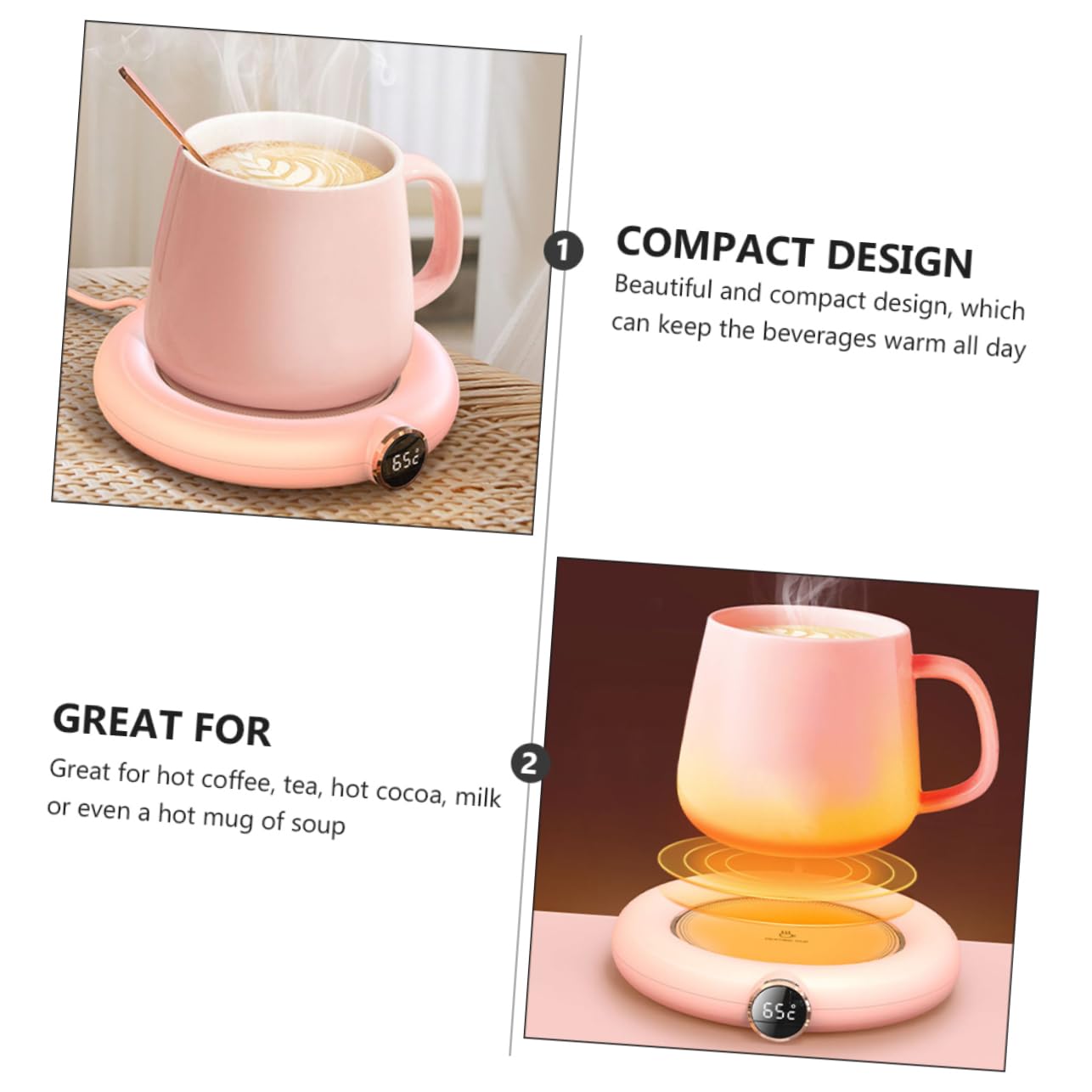 Posavasos Calentador de Tazas Carga USB, Temperatura Constante 55℃-75℃, Apagado 8 H, para Café y Chocolate Caliente en Casa u Oficina