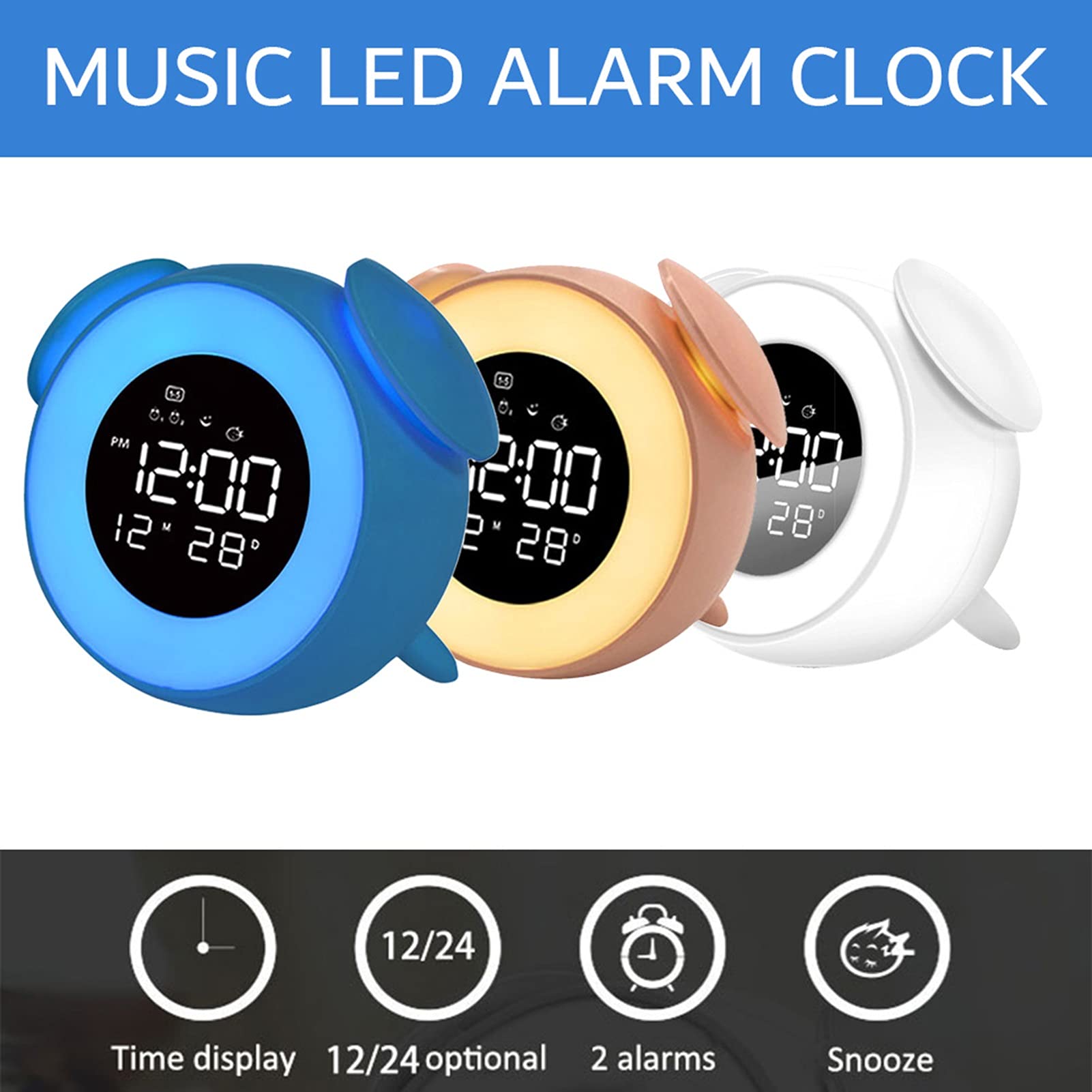 Wake-Up Light, Sveglia con Simulazione di Alba, Funzione di Aiuto al Sonno, Doppio Allarme e Snooze, per Bambini, Adulti, Camere da Letto (Color : White)