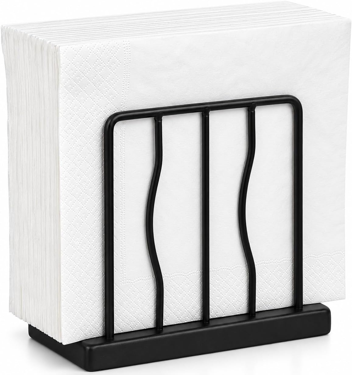 Black Napkin Holder for Kitchen Counter, Dining Table & Bar with Weighted Metal Base