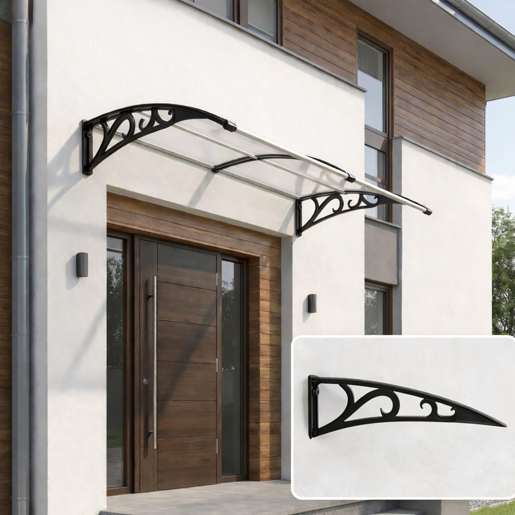 𝗝𝗮𝘆𝘀𝗲𝘂𝘄 Vordach Haustür 150 x 100 cm, transparentes PC Haustür Vordach mit Aluminiumrahmen, Überdachung Balkon mit UV-Schutz, Regenschutz für Eingang, Balkon, Fenster, Terrasse