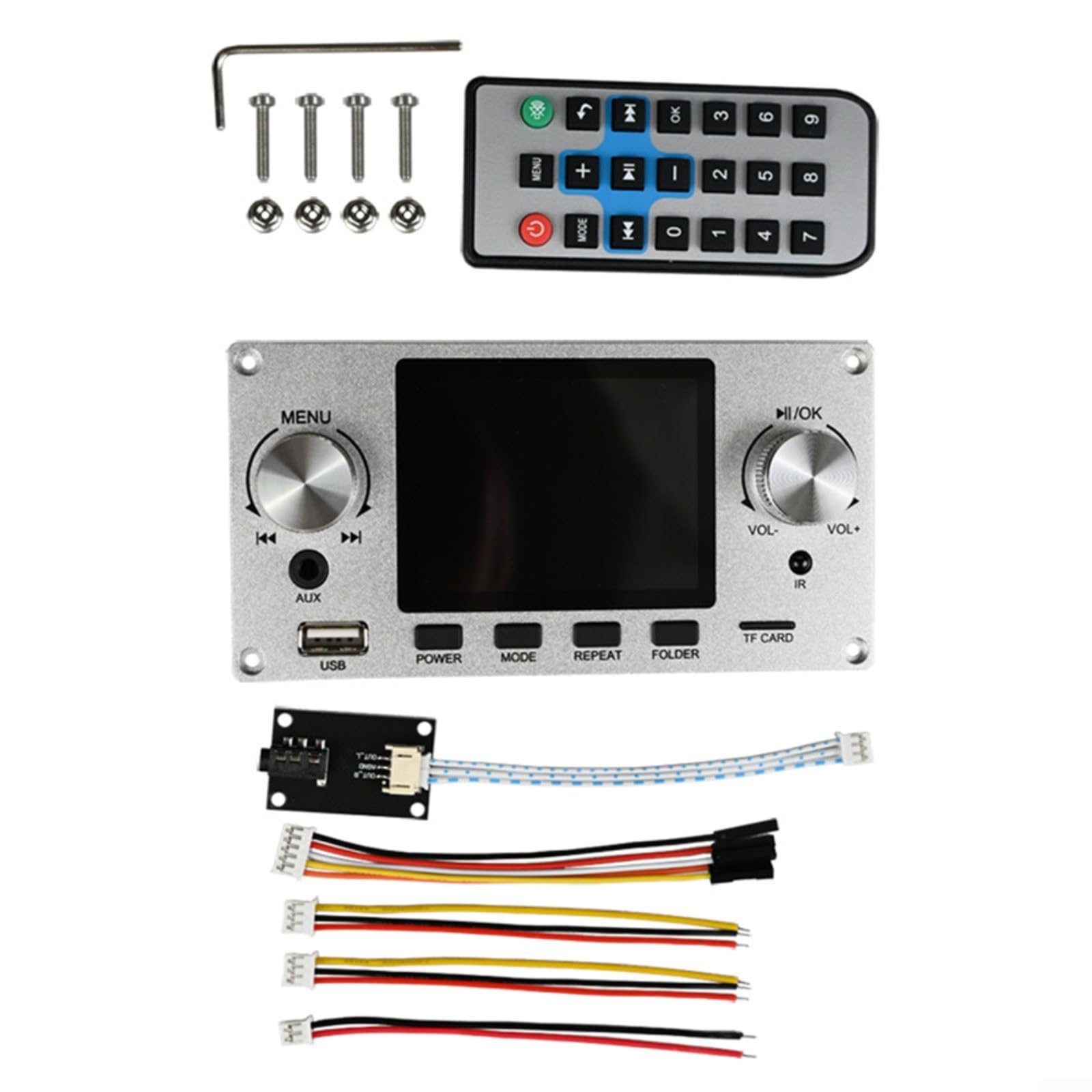 Decodificador de audio HiFi de 24 bits con chasis plateado y pantalla a color
