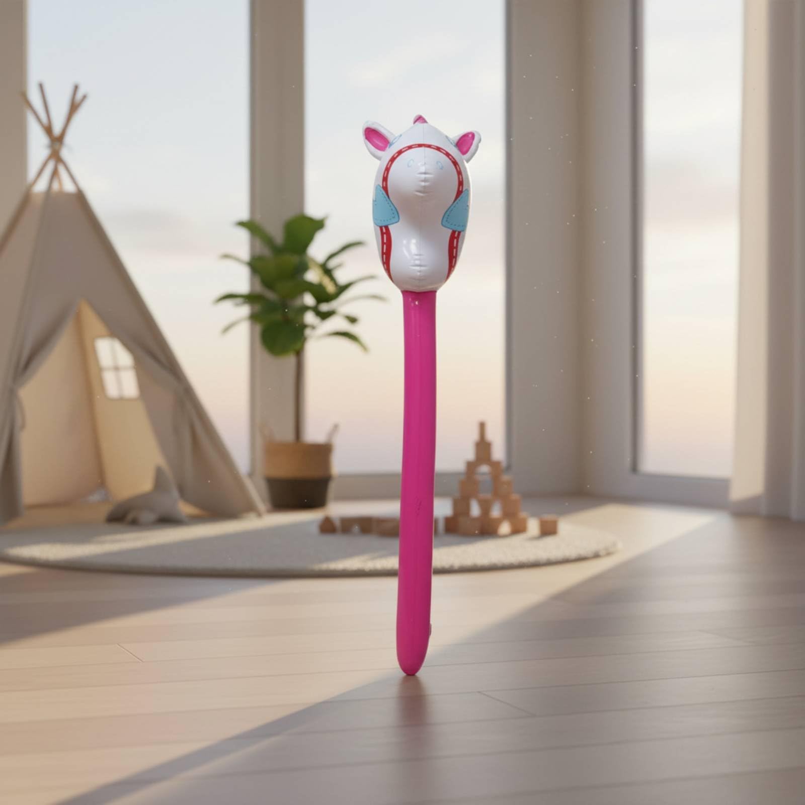 Cavallo Gonfiabile Giocattolo Testa Cavallo Bastone Cavalcabile in PVC Morbido con Colori Luminosi E Valvola Ermetica Adatto per Giochi Bambini Feste, Rosso