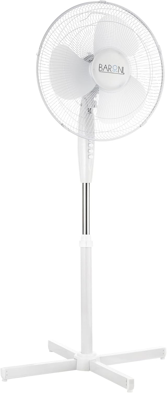 Baroni Home Ventilador de Pie con Pala de 40 cm, 3 niveles de velocidad, Inclinación Ajustable - Blanco