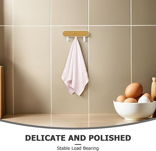 Miniatura 6 de 6PCS Self-Adhesive Wall Hooks Space Saving Multi-Hook Rack - Bedroom Hanging Rack - Wooden Coat Hat Hanger Organizer for Bathroom Hallway