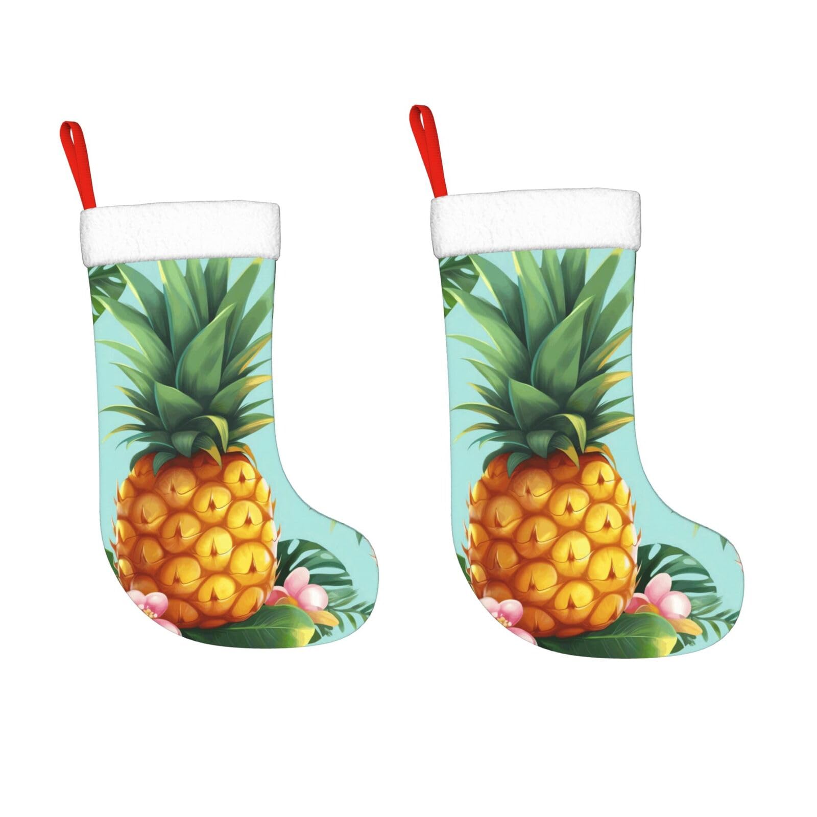 KLOPH 2 Pack 18 Inches Christmas Stockings Personalized Tropical Pineapple Xmas Stocking Hanging Decoration Fireplace Stocking for Holiday Xmas Tree Christmas Fireplace Decor Gifts