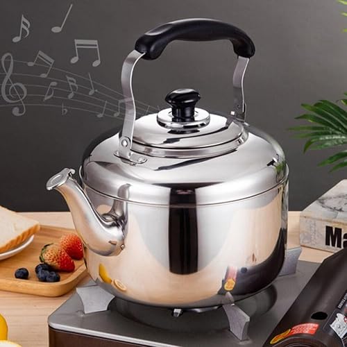 Miniatura 6 de Hervidor de té de acero inoxidable, tetera silbante con base universal, ollas de té de acero inoxidable con mango de agarre fresco, olla de agua
