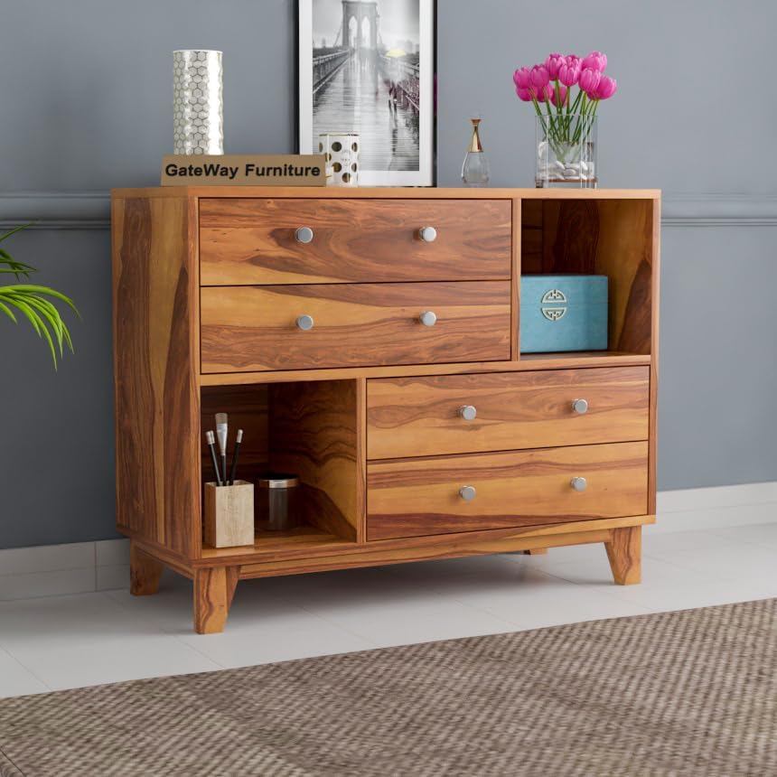 GateWay Furniture Solid Sheesham Wood Chest of Drawers with 4 Drawers