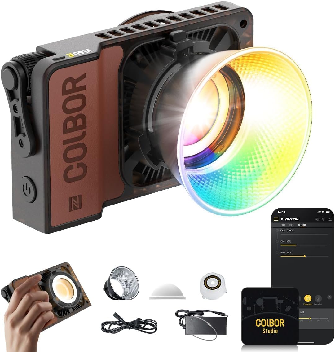 Amazon | COLBOR 撮影用ライト, W60R RGBビデオライト 2700-6500K