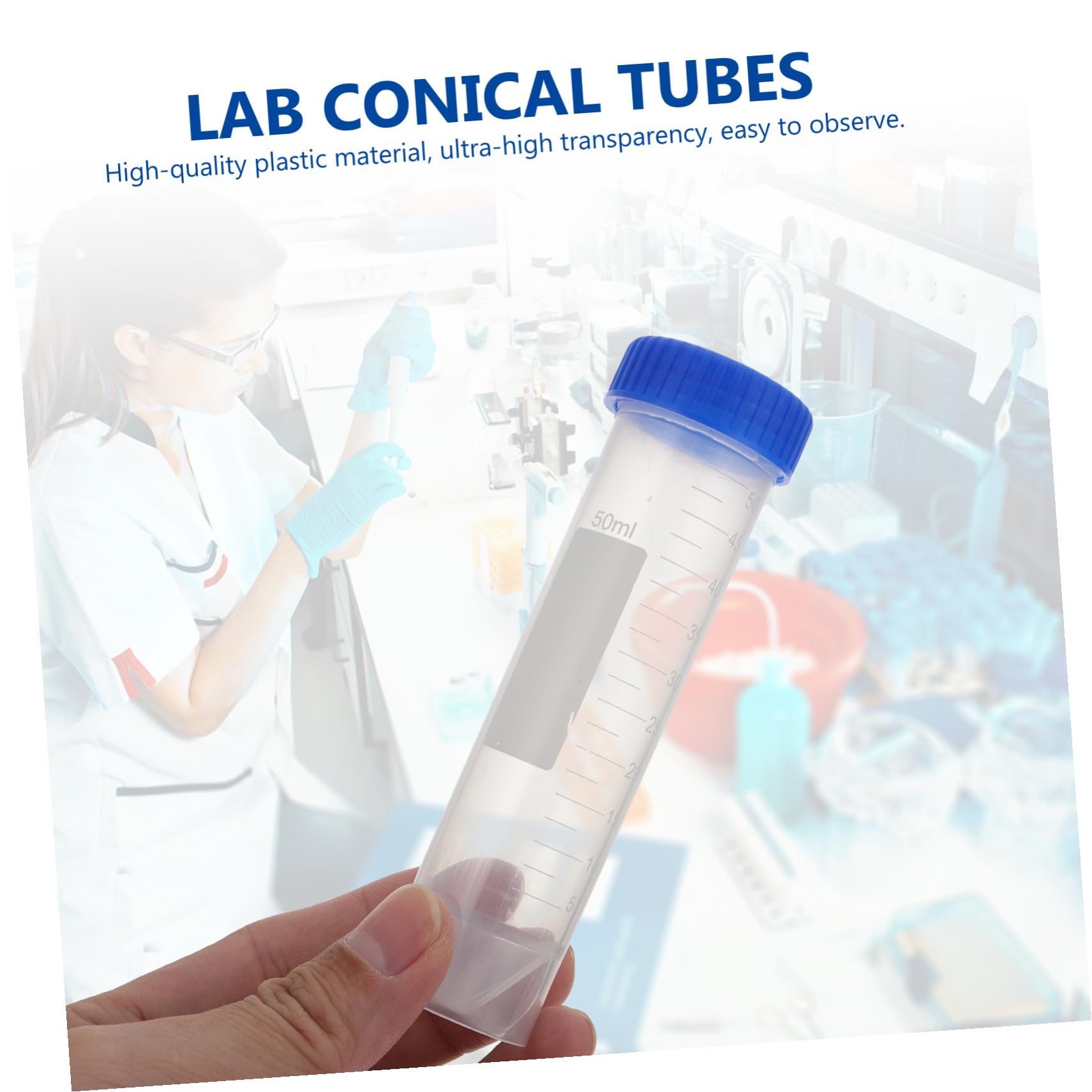 50 Provette Centrifuga in Plastica da 50ml per Analisi Biologiche, Trasparenza Ultra Alta Scala Graduata Chiara, Tappo a Vite, Autostanti per Campioni da Colore Casuale