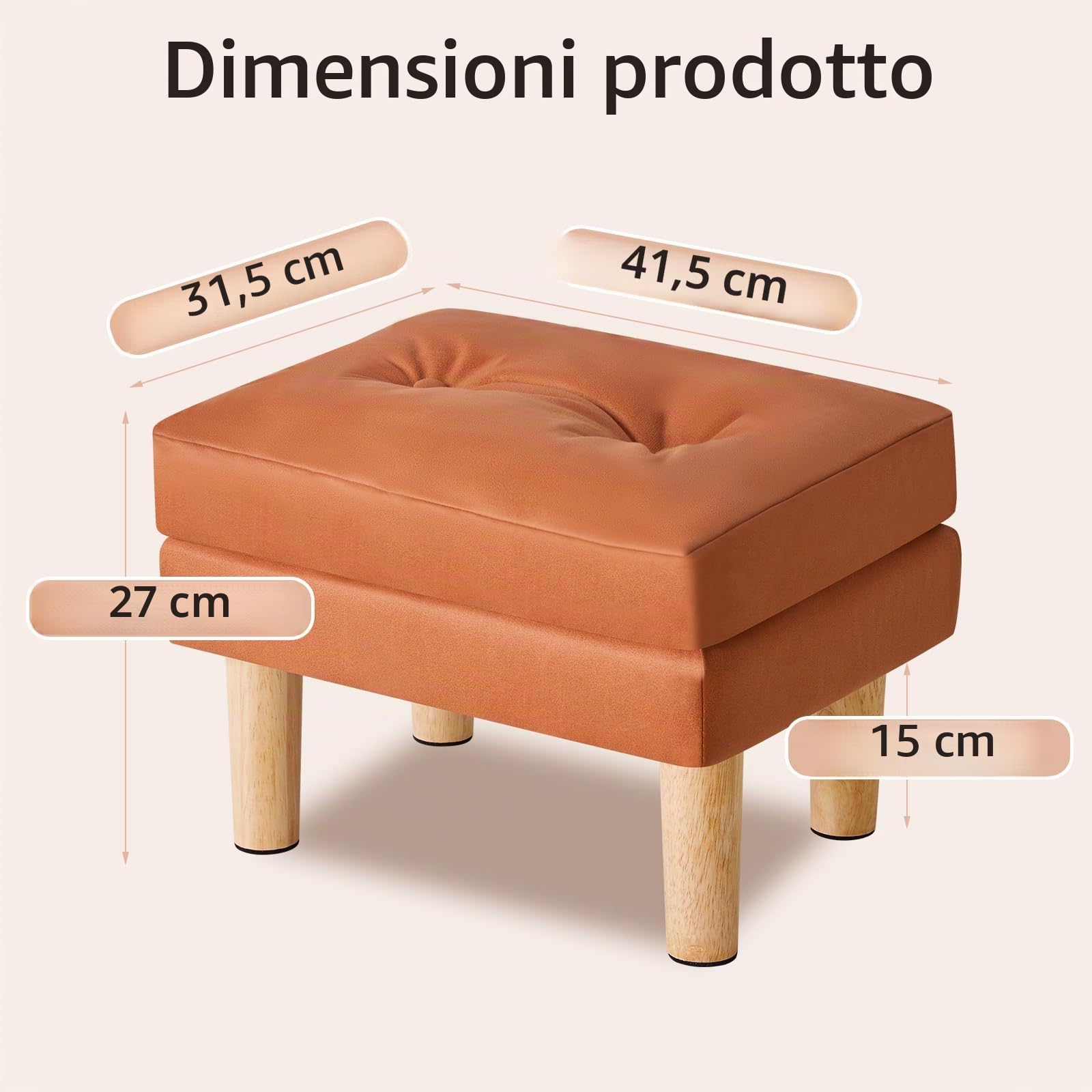 YMYNY Poggiapiedi, Pouf in Ecopelle, Superficie Morbida Rimovibile, Moderno e Sgabello per Camera da Letto, Soggiorno 41.5 x 31.5 x 32CM Arancione HBD041J