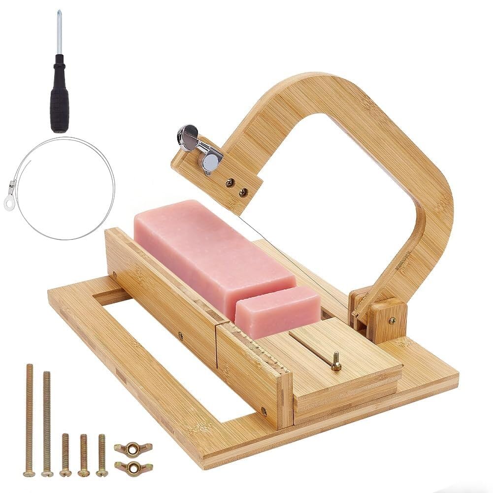 Cortador de jabón de madera – 34x5 cm Rebanadora de alambre ajustable con base de madera para jabón artesanal, recorte de velas y decoración manual