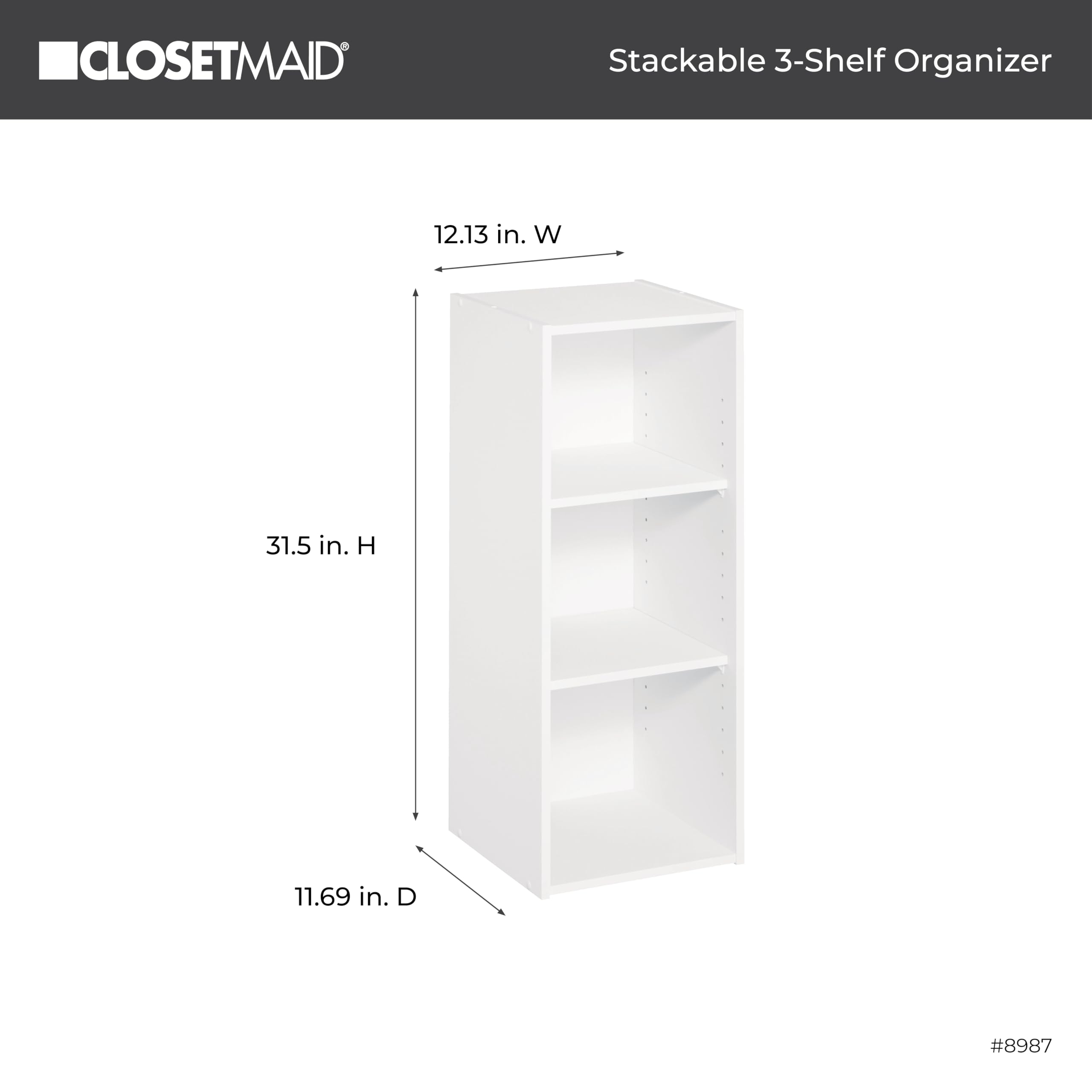 Amazon.com: ClosetMaid #8987 Stackable 3-Shelf Organizer, White