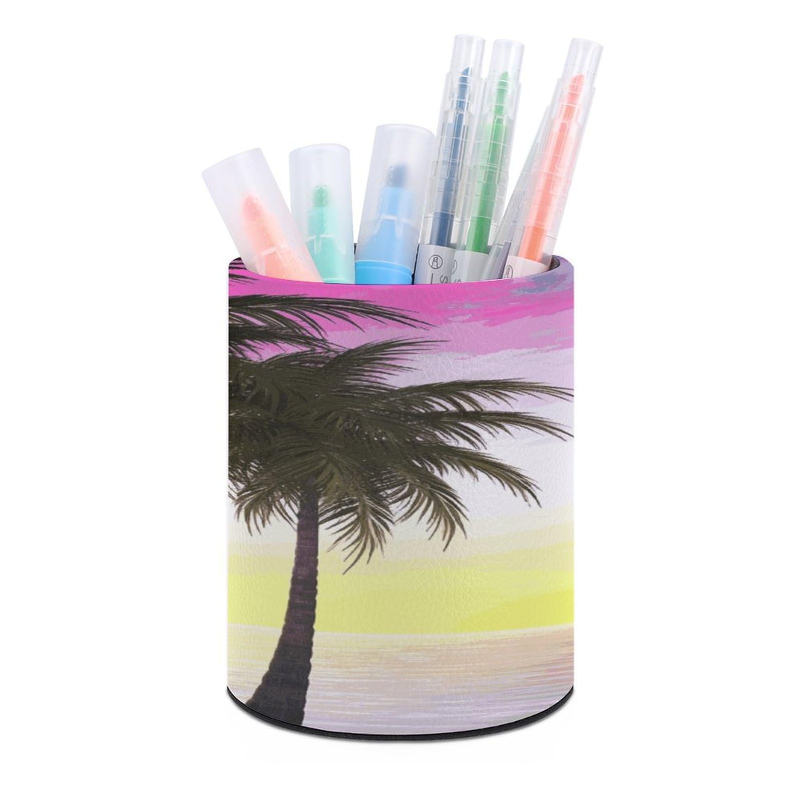 MUSM Tropical Palm Tree Pen Holder Large Capacity Pen Holder Modern PU Pencil Holders Durable Waterproof Pens Cup for Home Office Desktop Organizer