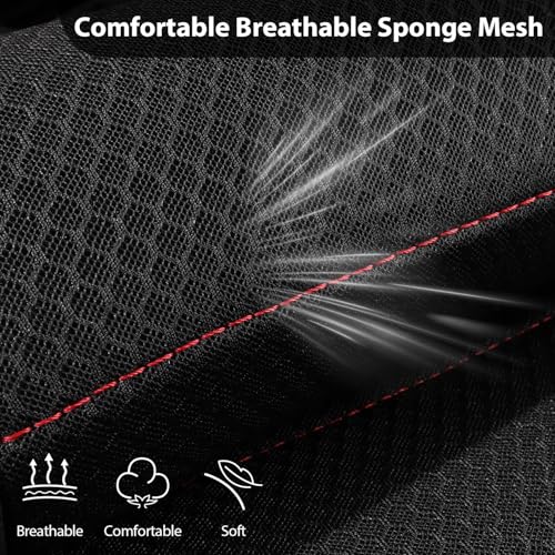 Image of CAR PASS Air Mesh Leather Car Seat Covers Front Seats, Breathable Two Front Seat Covers for Cars, Comfortable Universal Fit for SUV Truck Sedan Automotive, Anti-Slip Airbag Compatible,Black and Red