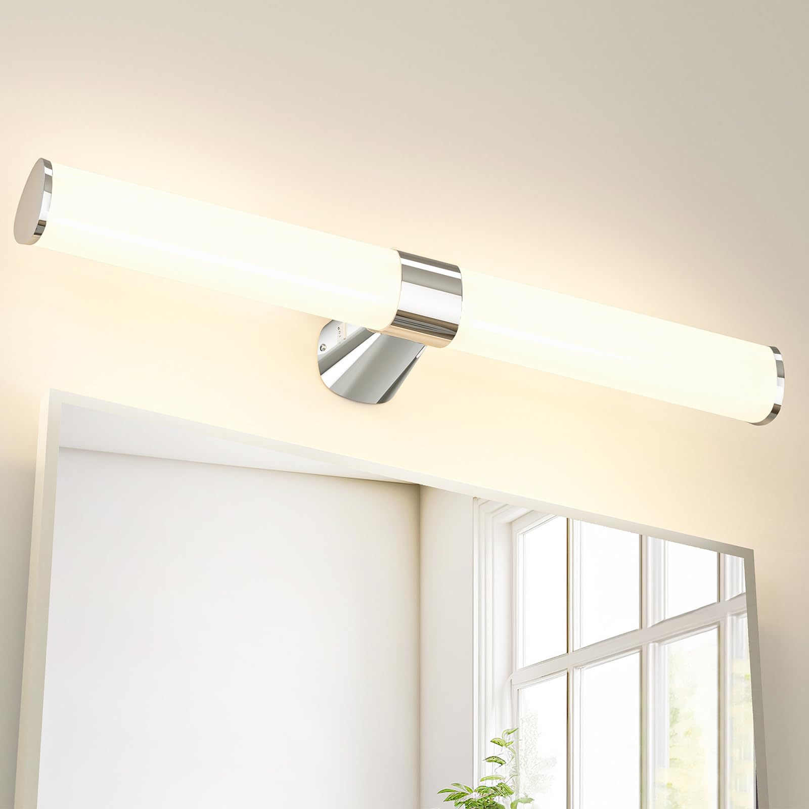 PRINCEWAY LED Wandleuchte Innen für über Spiegel Bad, 15W 1500Lm Badezimmer Lampe Wand, 60CM Breit IP44 Wasserdicht Spiegellampe, Silber Chrom, Nicht Dimmbar, 3 Lichtfarben Modi, Kein Schalter