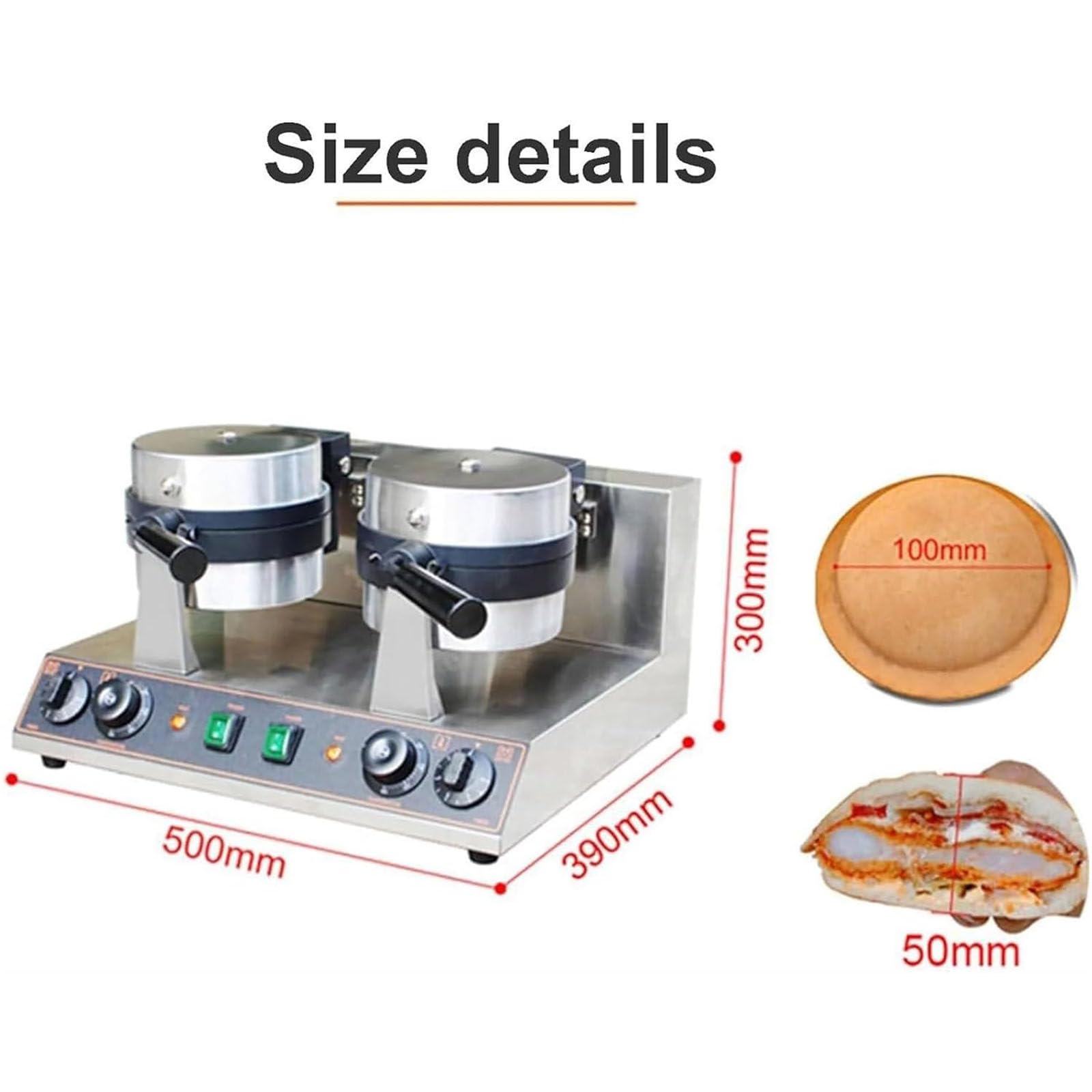 Máquina Comercial para Hacer Gofres Hamburguesas,Máquina Hacer Gofres Eléctrica Acero INOX,Control Temperatura 50-300℃,para Uso Doméstico En Cocina,Refrigerios para Desayuno