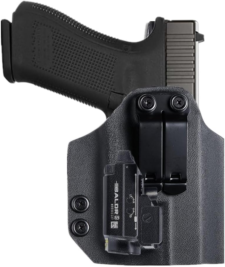 Kydex IWB Holster for Glock 17, 19, 45, Taurus G2C, G3C, G3, w/Olight Baldr S, Baldr Mini Tactical Flashlight, Concealed Carry