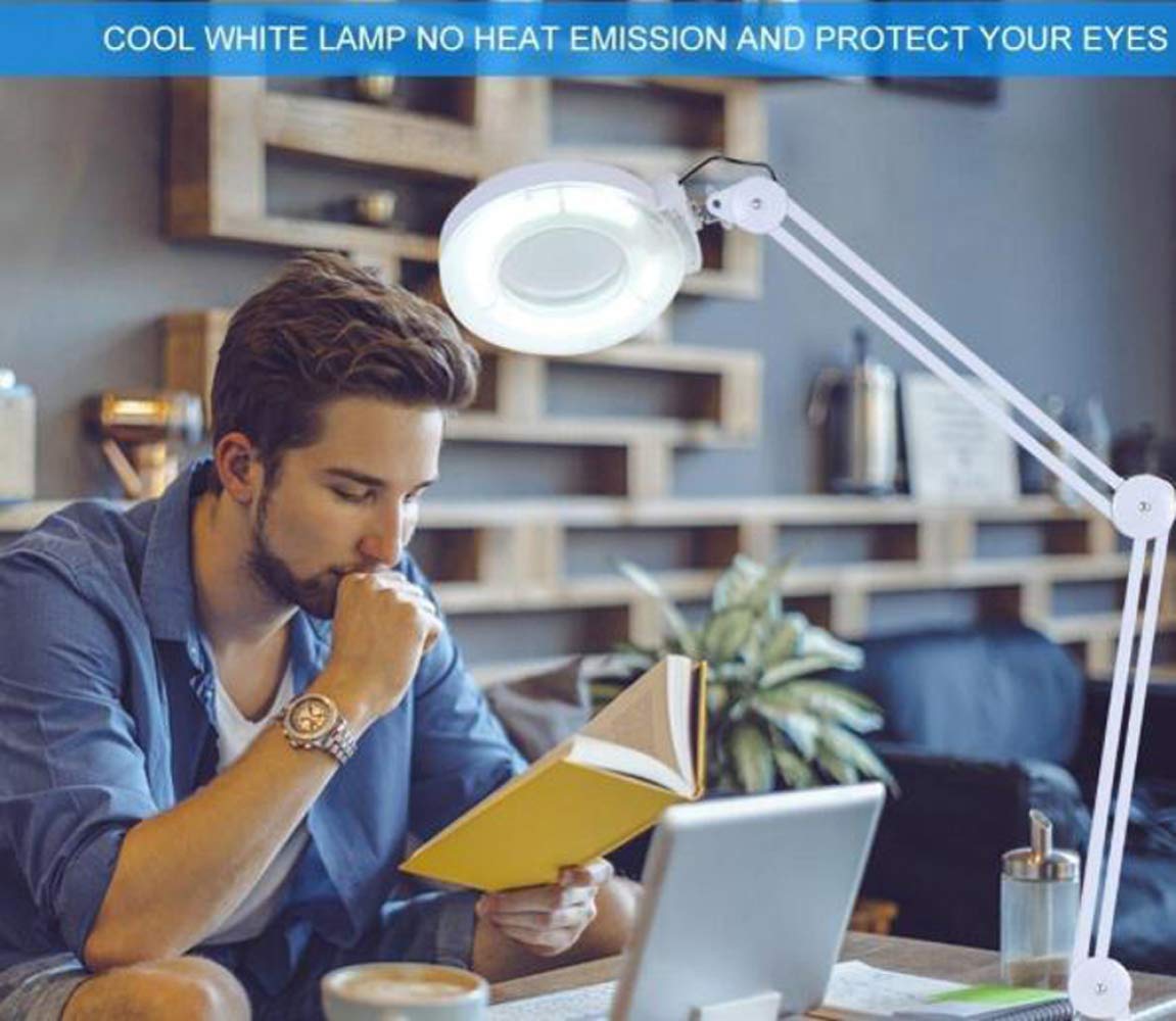 Lámpara LED De Aumento 5X con Soporte De Suelo Rodante, Brazo Giratorio Ajustable Lámpara Lupa De Belleza para Tatuajes Lámpara Plegable para Salón De Belleza SPA Cuidado De Uñas