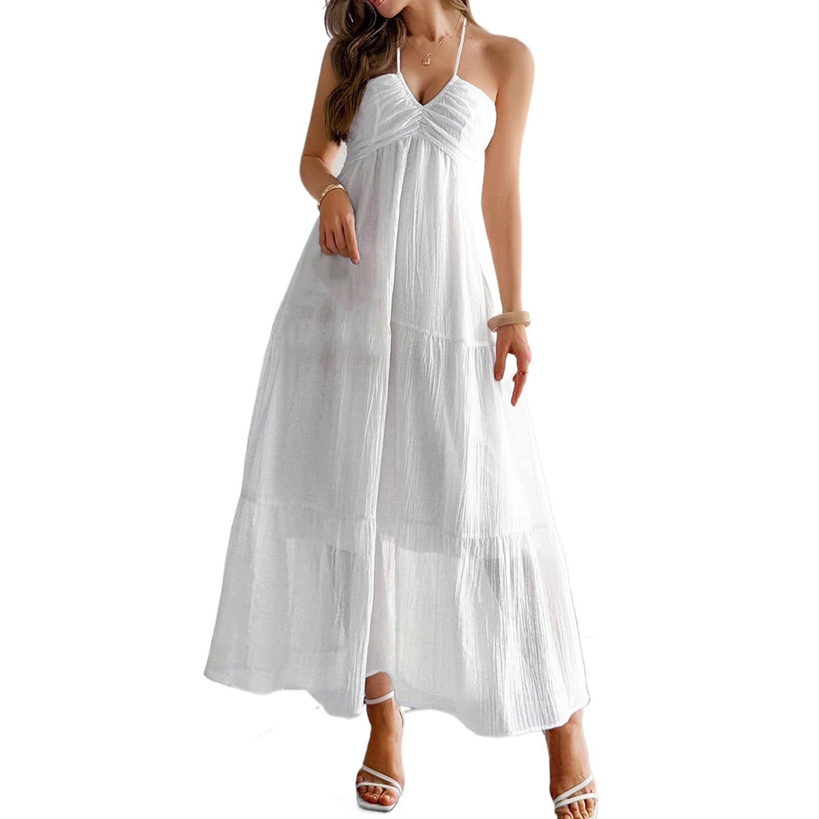 Abito Estivo da Donna con Scollo all'Americana, Abito Canotta con Spalline Sottili, abitos Lungo Fluido per Le Vacanze al Mare