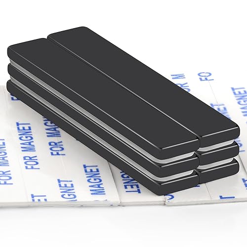 TRYMAG Imanes de neodimio, paquete de 6 imanes de barra fuertes con adhesivo de doble cara, barra magnética de metal resistente, revestimiento epoxi