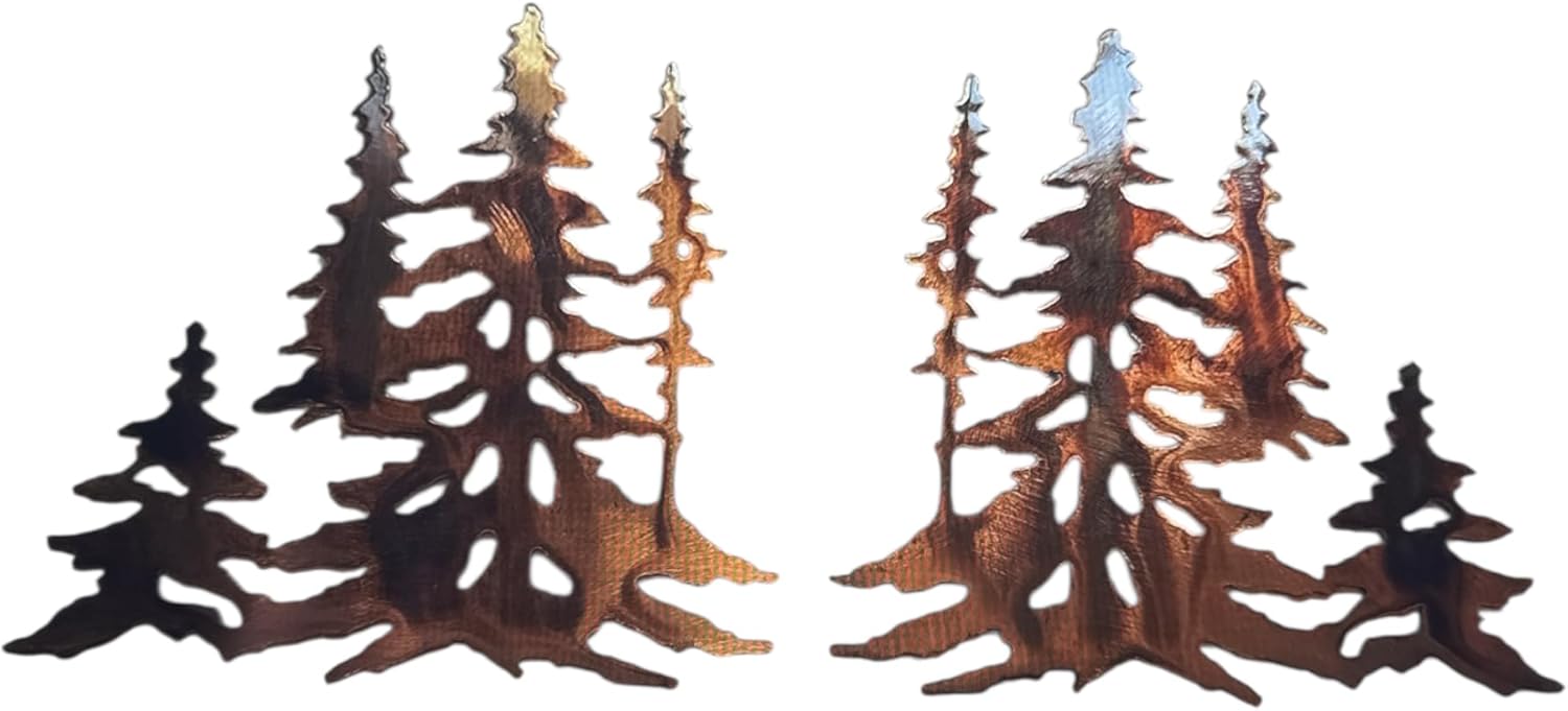 Forest Trees Metal Wall Art Decor Pair Mirrored Set