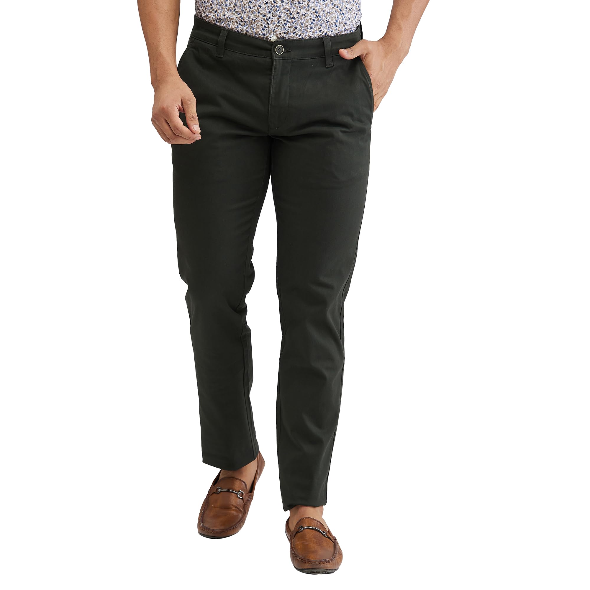 parx Men Low Rise Tapered Fit Solid Pattern Cotton Blend Flat Front Casual Trouser-picture-31