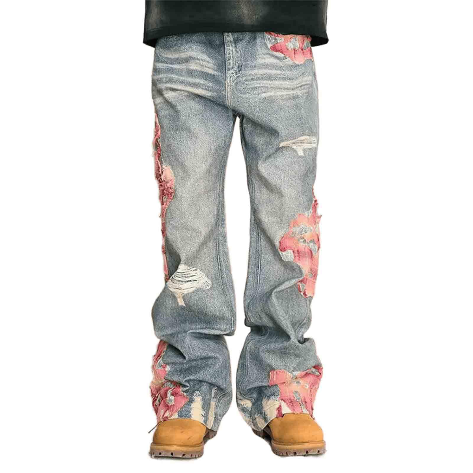 BXCNCKD Hip hop Jeans with Holes, Loose and Wide Legs Y2K Casual Denim Pants Grunge Clothes for Men's and Women's